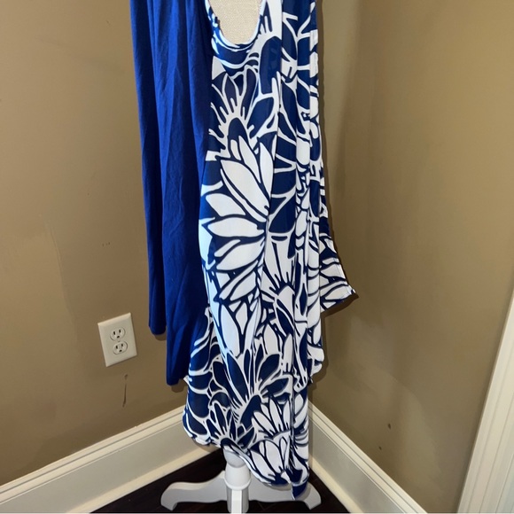 C Brand Knit Open Cardigan Floral Pattern Size L Blue w/ White Sleeveless Poly - Picture 9 of 11